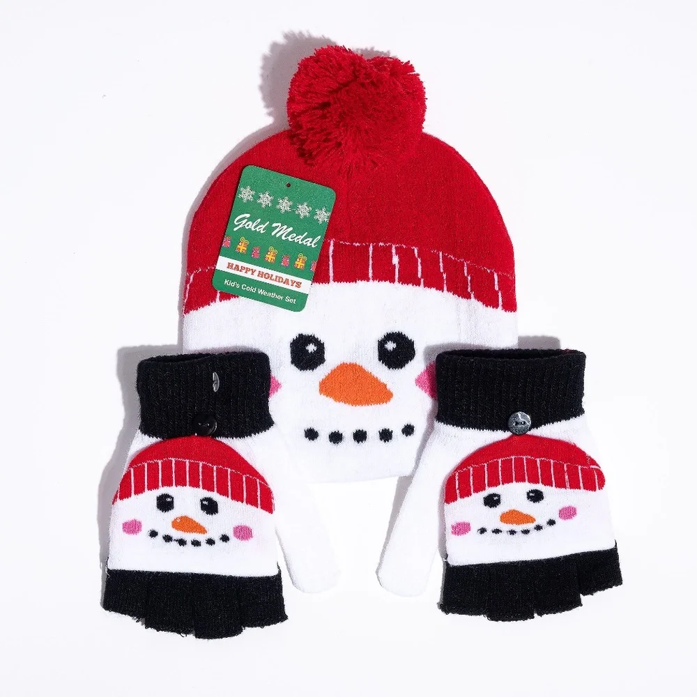 Kid's Snowman Cold Weather Beanie and Glove Set/ 2PC - Picture 3 of 3